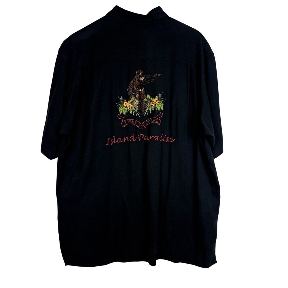Bobby Chan Mens Silk Bamboo Island Paradise Embroidered Camp Hawaiian Shirt - L